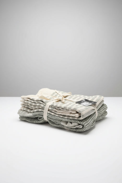 Set of 2 Green Stripe/Waffle Towels