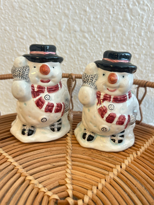 Vintage Christmas Snowman Salt & Pepper Shakers- Sold as a Set