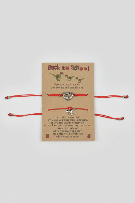 Back To School Red Drawstring Dinosaur Bracelets - Set of 2