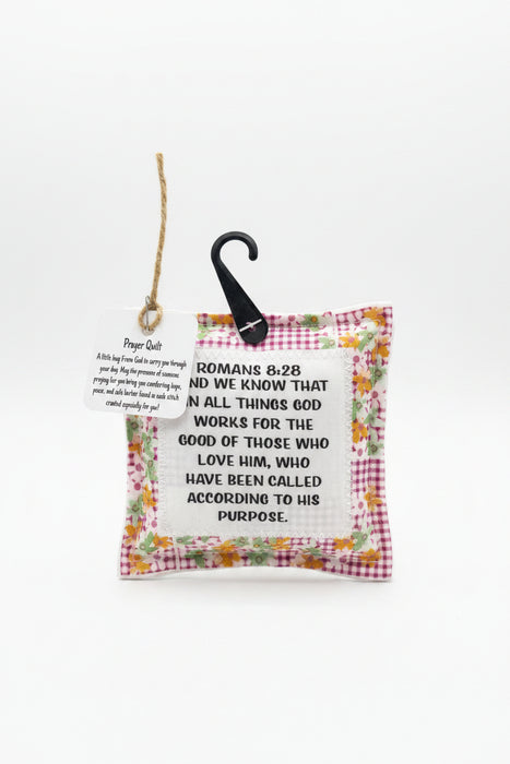 Square Pocket Prayer Quilt with a Wood Cross Inside.  Different Verses or Quotes Available.