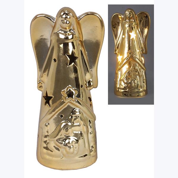 Ceramic Christmas Angel with LED Light Gold