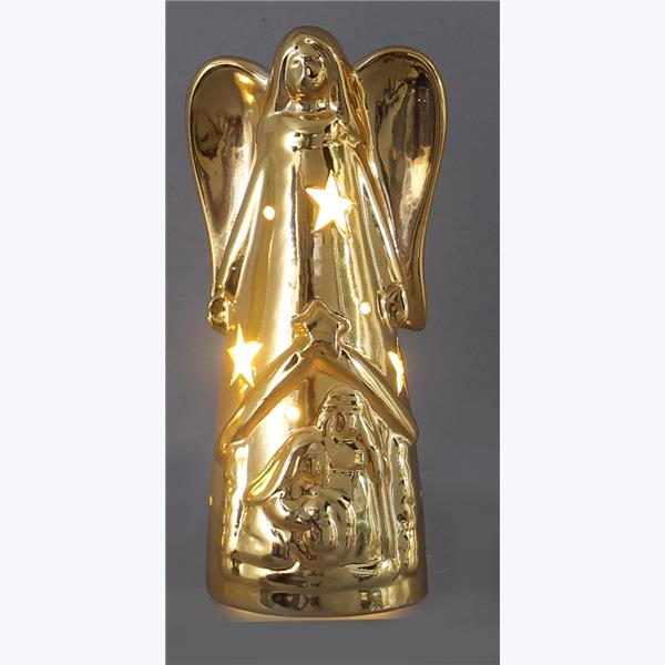 Ceramic Christmas Angel with LED Light Gold