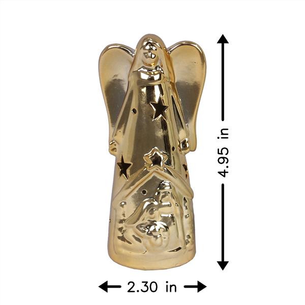 Ceramic Christmas Angel with LED Light Gold