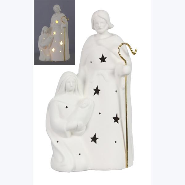 Stoneware Nativity with LED Light, White