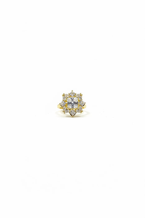 Big Square Diamond with Small Diamonds Around on Gold Band Adjustable Fidget Ring