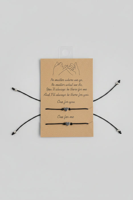 Always be there for you Black Heart Drawstring Bracelets - Set of 2