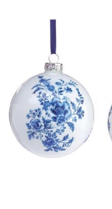 Blue Floral on White, Blue Stringed Ornaments
