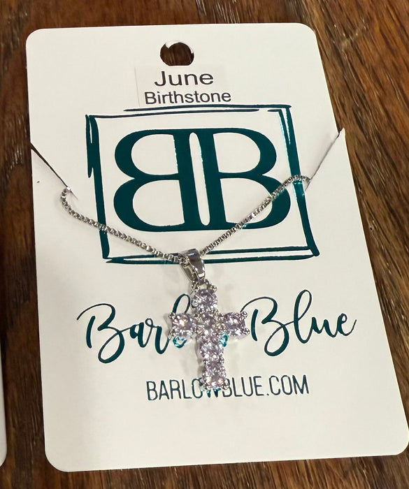 Birthstone CZ Cross Necklace.  Available in Gold or Silver.  Adjustable slide Necklace.