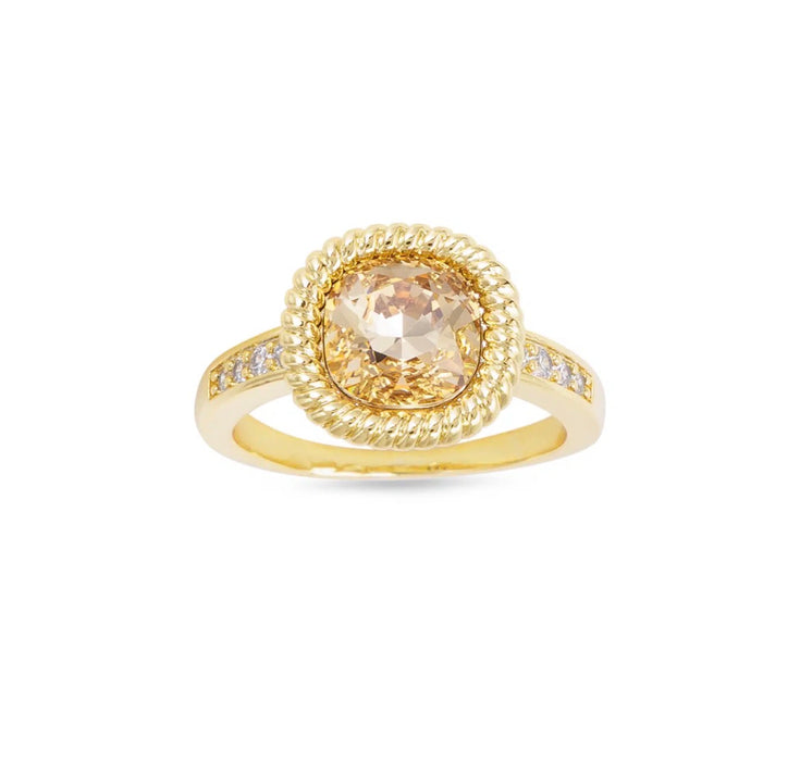 Gold CZ Amber Cable Ring