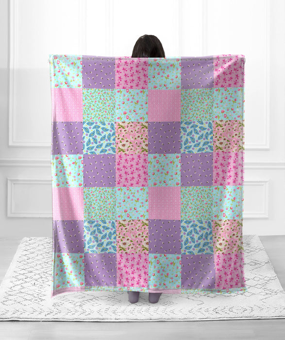 Colorful Patchwork Faux Fur Plush Throw Blanket