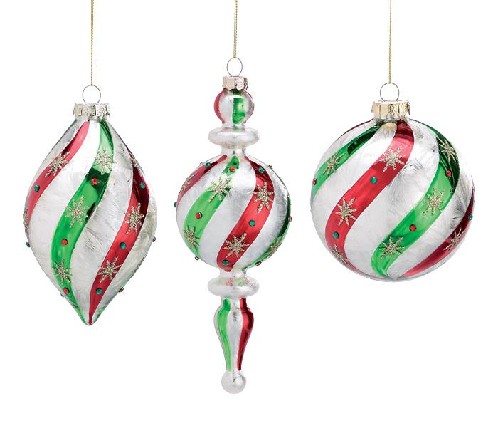 Red & Green Striped Ornament- 3 Styles!