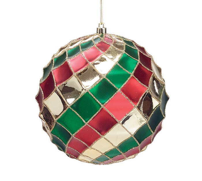 Red, Green, & Gold Round Diamond Ornament