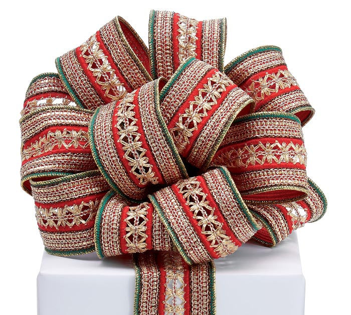 Red, Green, & Gold Woven Ribbon. Sold by the Spool. 10 Yards