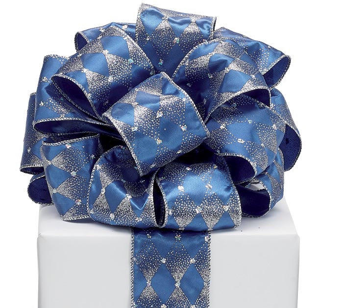 Blue & Silver Diamond Ribbon by the Spool.  20 Yards