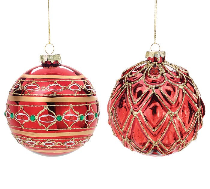 Red & Gold Glass Ornaments-2 Styles!