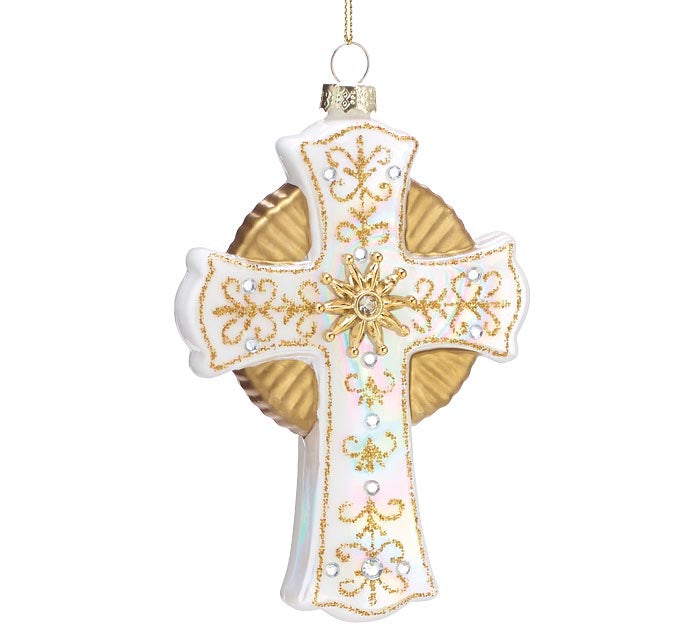 White & Gold Cross Ornament