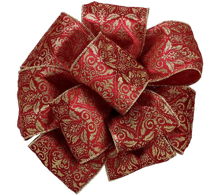 Red Velvet Damask Ribbon with Gold