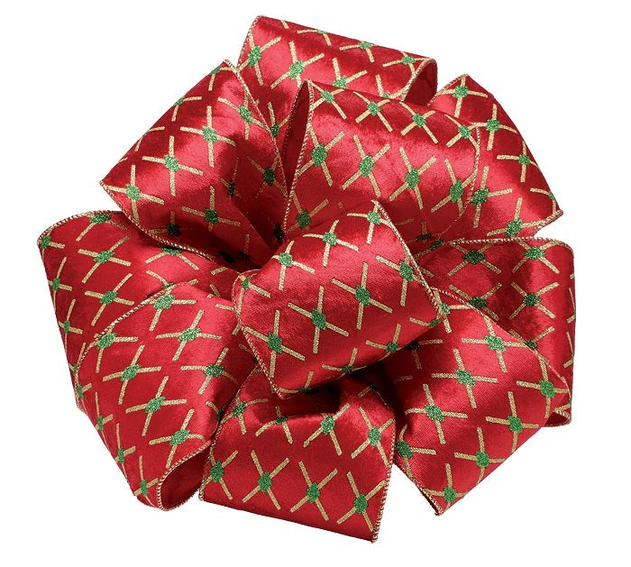 Red Velvet Ribbon with Gold X's- 4"x20yards