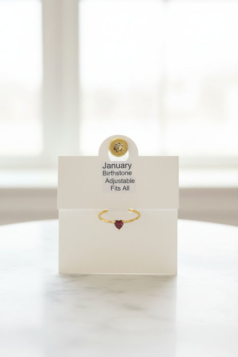 Birthstone Heart Rings on Gold Band- Adjustable Fits All