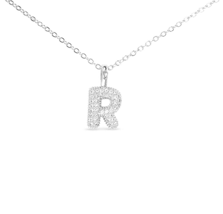 Silver CZ Large Initial Necklace-18 Letters