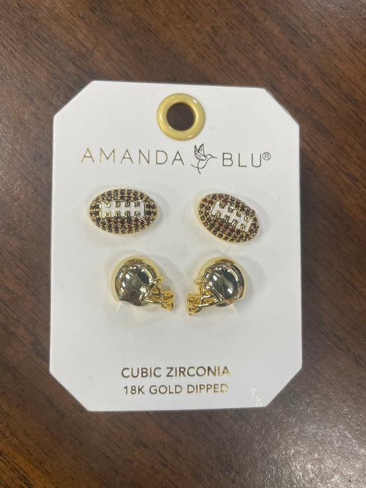 Gold CZ Football Earrings Duo