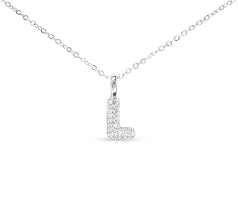 Silver CZ Large Initial Necklace-18 Letters