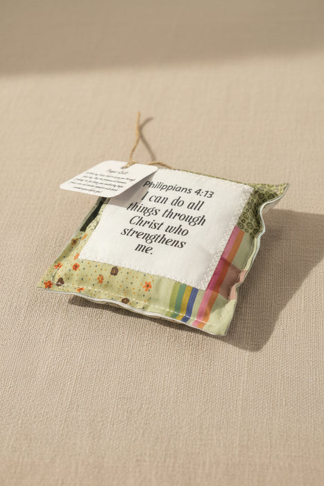 Square Pocket Prayer Quilt with a Wood Cross Inside.  Different Verses or Quotes Available.