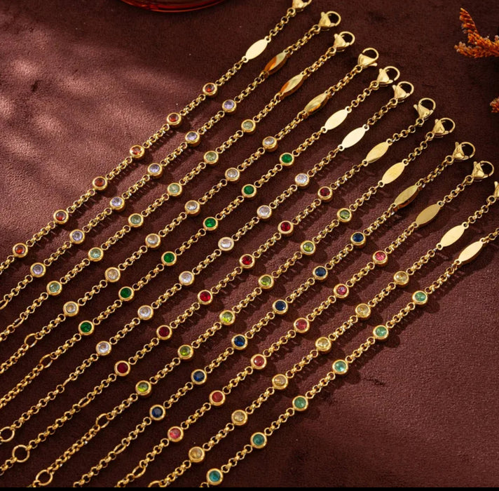 The Nova.  Rolo Chain Birthstone Bracelet.  Adjustable Length.