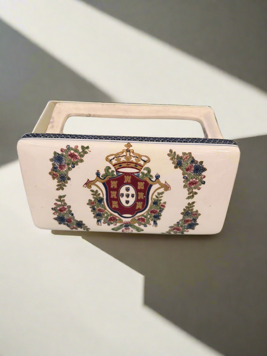 Vintage Blue and White Porcelain Crown Lidded Box By Oriental Accent
