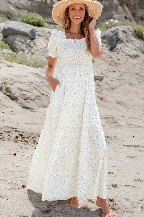 White Floral Tiered Maxi Dress