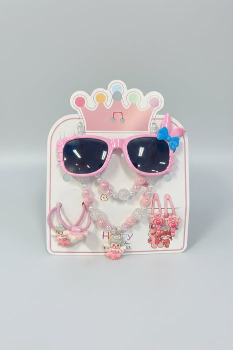 Kids Sunglass & Jewelry Set- Includes Sunglasses, Necklace, Ponytail Holders, & Hair Clips!