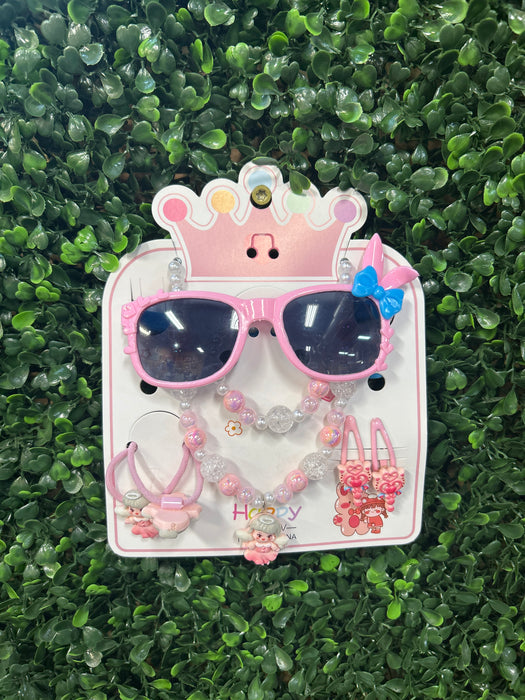 Kids Sunglass & Jewelry Set- Includes Sunglasses, Necklace, Ponytail Holders, & Hair Clips!