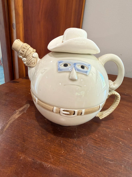 Vintage Fitz & Floyd Cowboy Character Teapot 1977 | Whimsical Ceramic Western Coffee & Tea Pot.  3 Piece Set