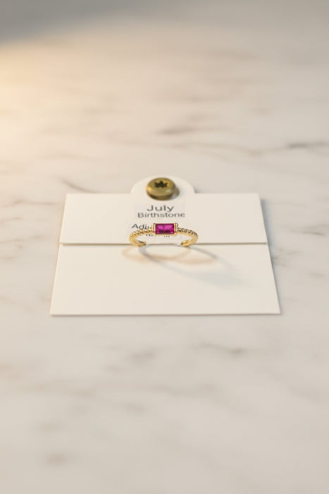 Birthstone Square Stone on Gold Band- Adjustable Fits All