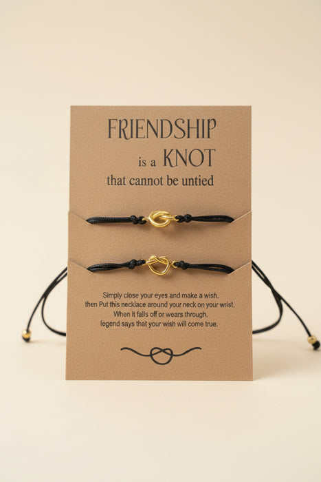 Friendship is a Knot.. Black Drawstring Bracelets - Set of 2