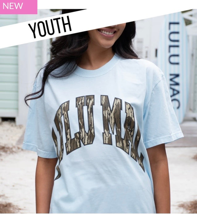 YOUTH Lulu Mac Bottomland Camo Tees on Comfort Colors.