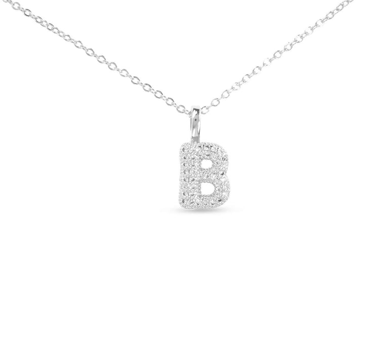 Silver CZ Large Initial Necklace-18 Letters
