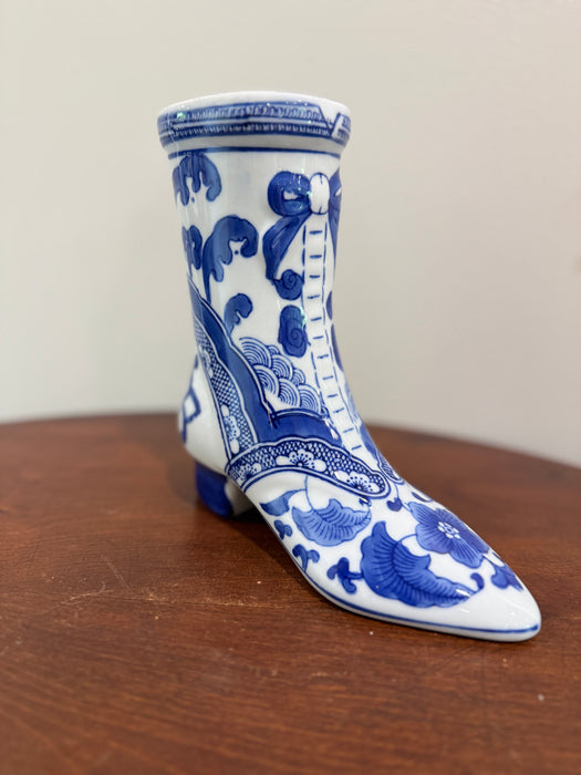 Blue & White Chinoiserie Porcelain Boot Vase / Planter