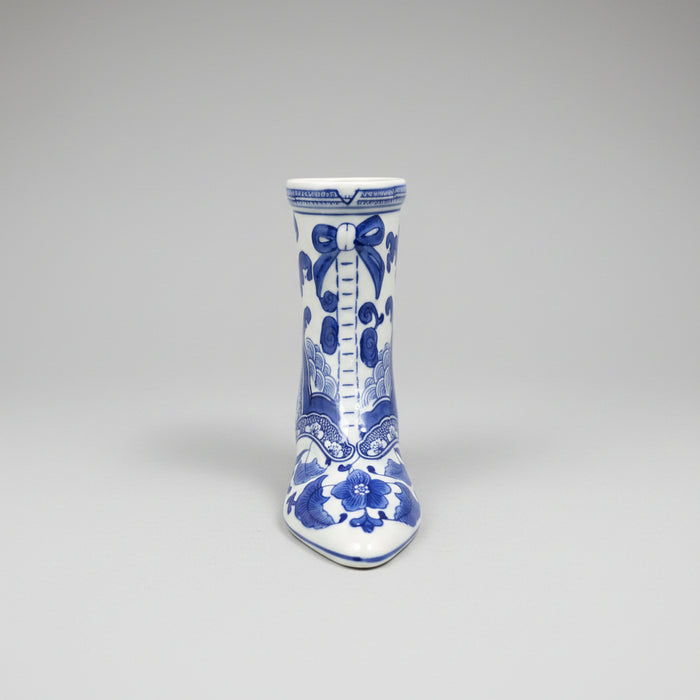 Blue & White Chinoiserie Porcelain Boot Vase / Planter