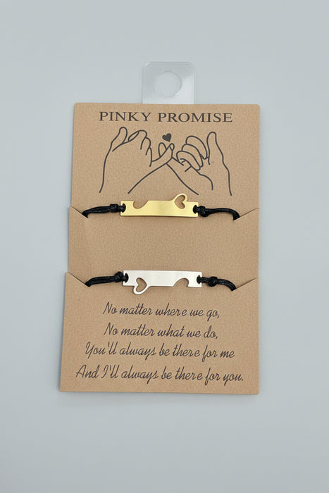 Pinky Promise Heart, Black Drawstring Bracelets - Set of 2