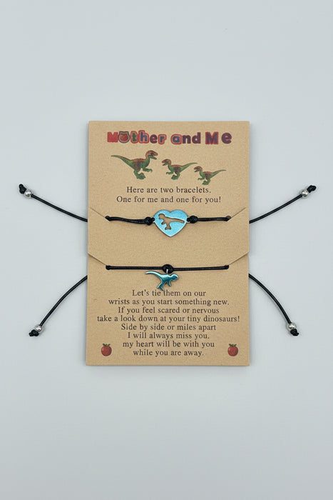 Mother & Me Black Drawstring Dinosaur Bracelets - Set of 2