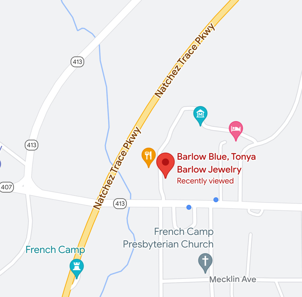 Barlow Blue Located on the Natchez Trace Parkway in French Camp, MS