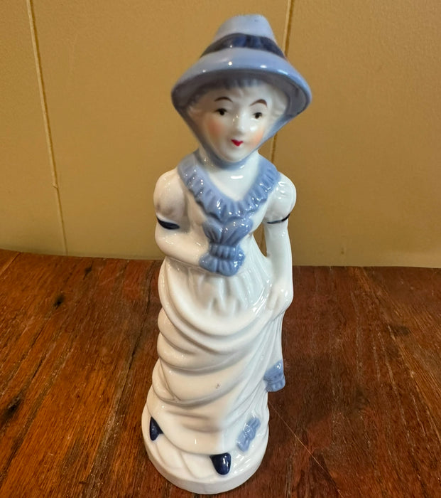 Vintage Porcelain White & Blue Beautiful Lady Figurine Made in Taiwan