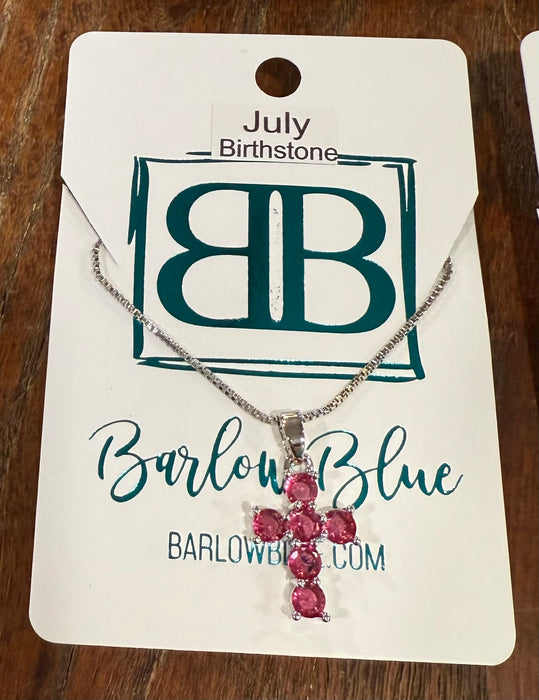 Birthstone CZ Cross Necklace.  Available in Gold or Silver.  Adjustable slide Necklace.