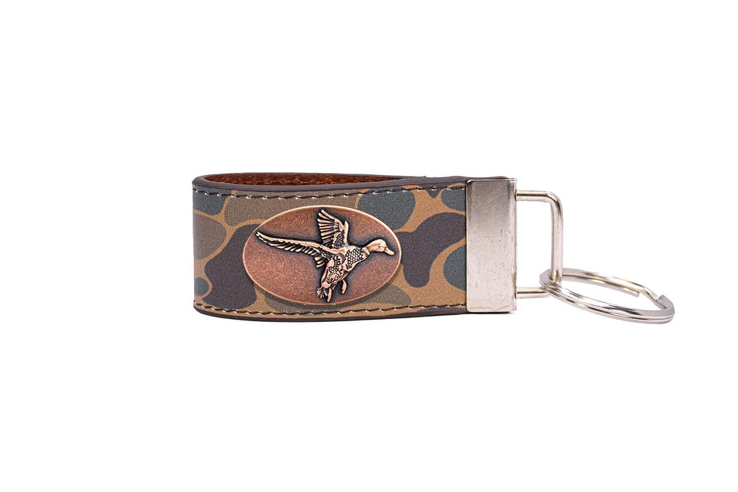 Mallard Hunting Old School Camo Leather Loop Keychain