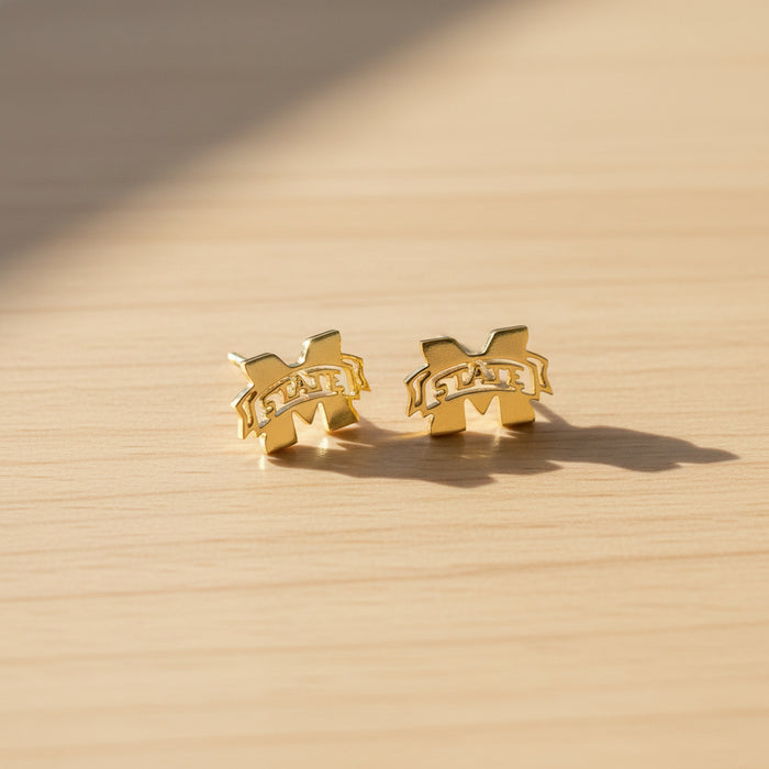 Mississippi State Perfect Gift Logo Earrings- Licensed!: Gold