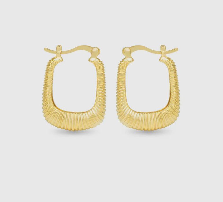 Angelina Gold Polished Ribbed Square Hoop Earrings