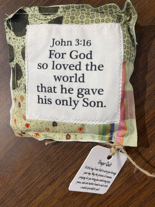 Square Pocket Prayer Quilt with a Wood Cross Inside.  Different Verses or Quotes Available. (Copy)
