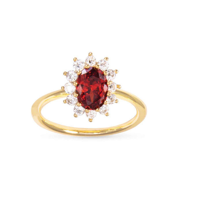 Gold CZ/Red Oval Ring