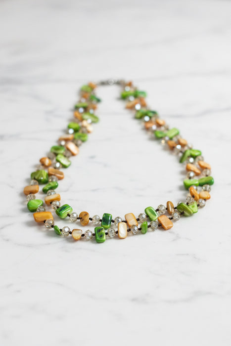 Green & Orange Beaded Necklace on Brown String